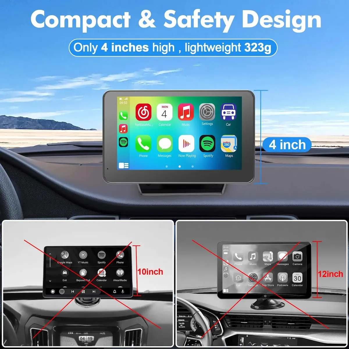 hd car backup display | 1080p ultra wide night vision rear view monitor