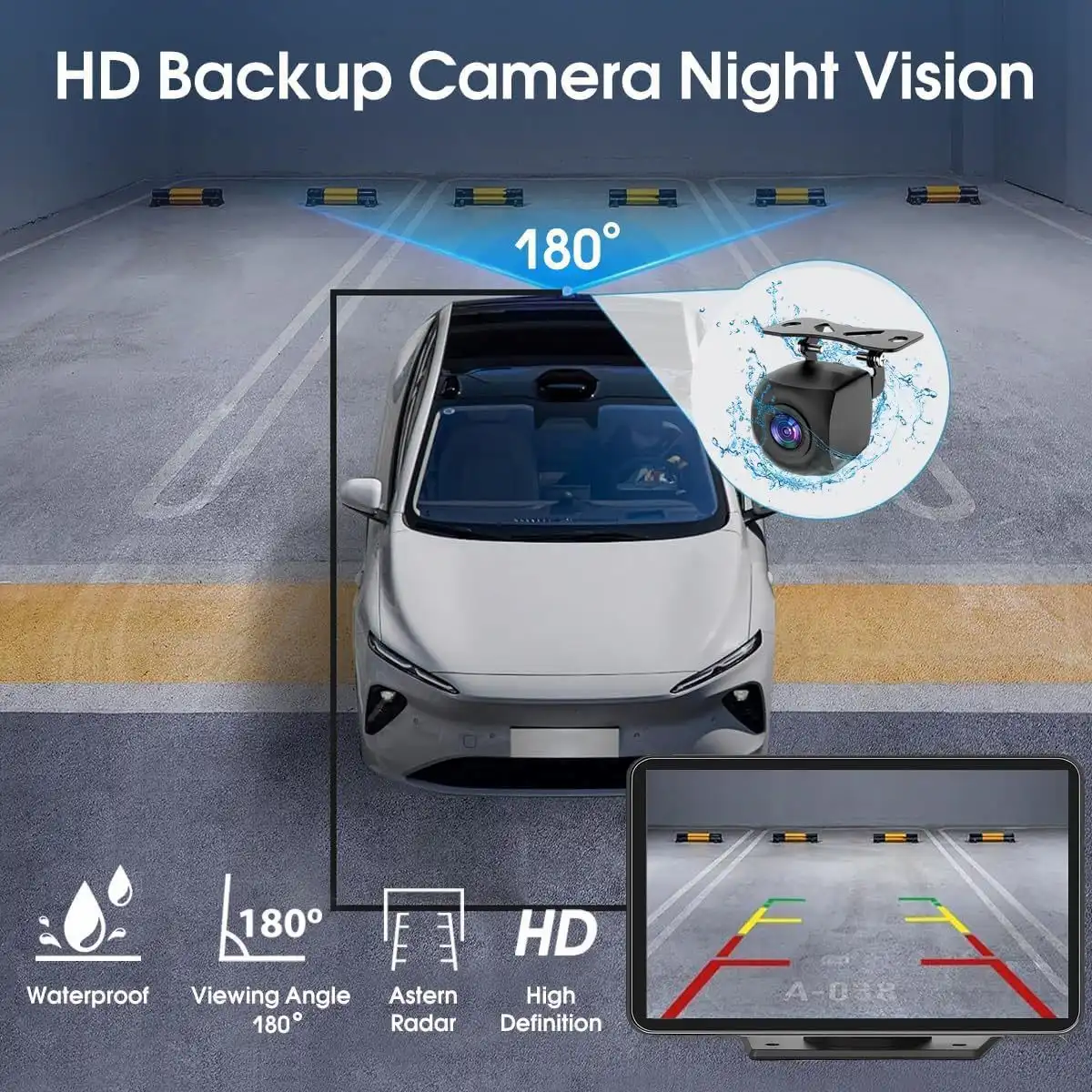 hd car backup display | 1080p ultra wide night vision rear view monitor